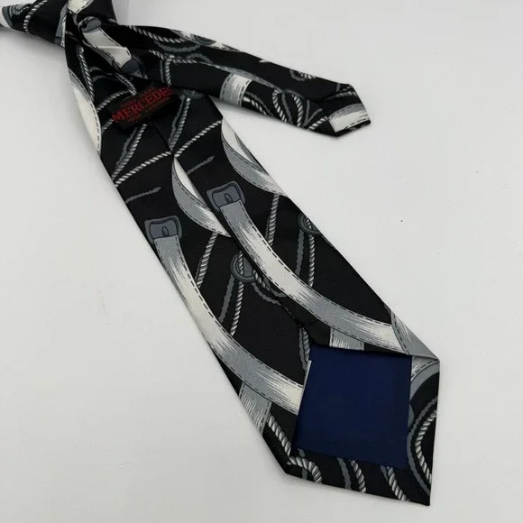 Vintage Tie Men's Silk Mercedes High Fashion Black Equestrian Horsebit Luxury - Picture 3 of 4
